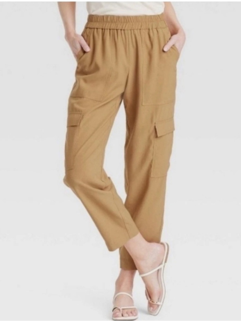 A New Day Relaxed Fit Women's Tan Cargo Pants - Casual Lightweight Sz L | NWT